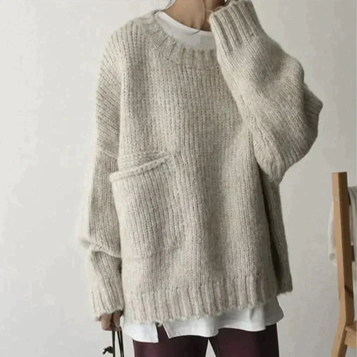 Kayla | Plus Size Ivory Sweater with Front Pocket