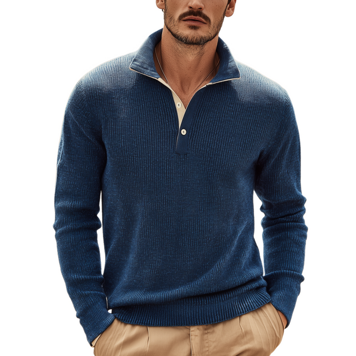 Męski klasyczny sweter polo z długim rękawem w slim fit MTA0204H8K