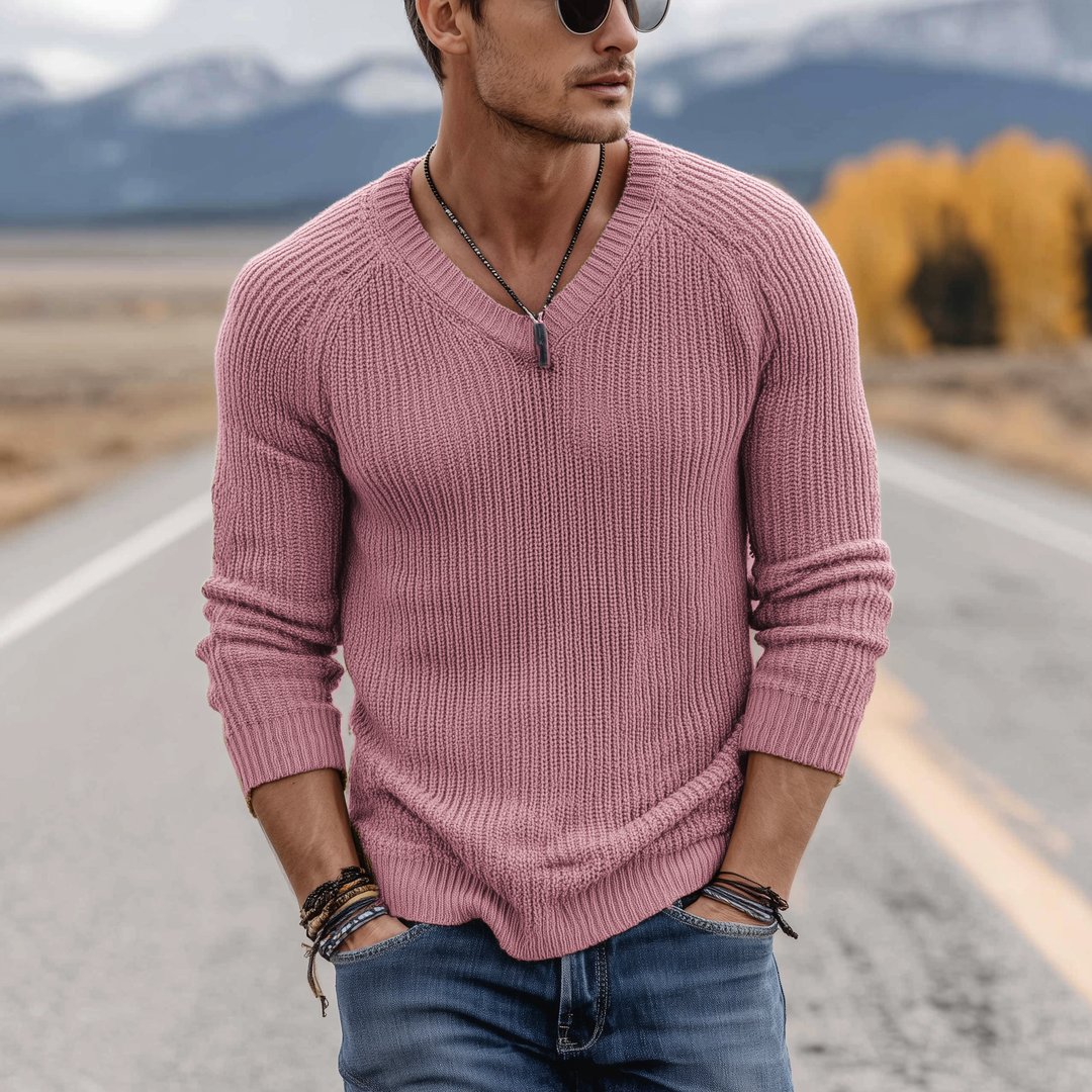 Męski klasyczny casualowy sweter V-neck slim fit cienki z długim rękawem MTA0247H1K