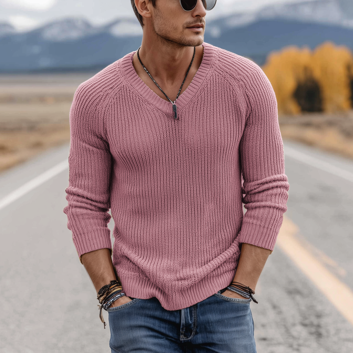 Męski klasyczny casualowy sweter V-neck slim fit cienki z długim rękawem MTA0247H1K