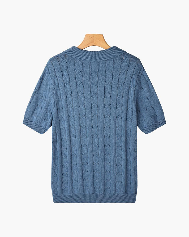 FLORENCE Sweter Polo z Warkoczowym Splotem