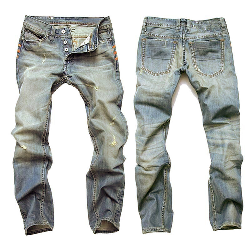 Męskie Casual Prane Zniszczone Spodnie Skinny z Kieszeniami 74546419M