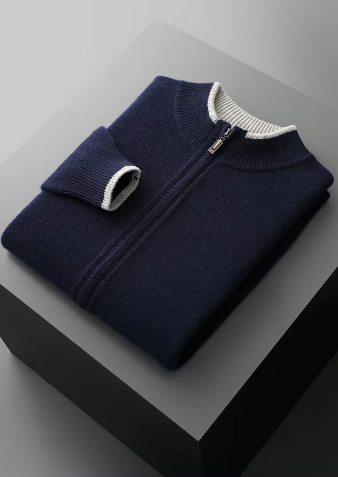 KARDIGAN MERINO ZIP W DWUKOLORZE