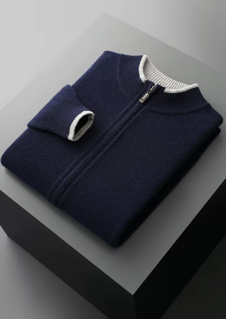 KARDIGAN MERINO ZIP W DWUKOLORZE