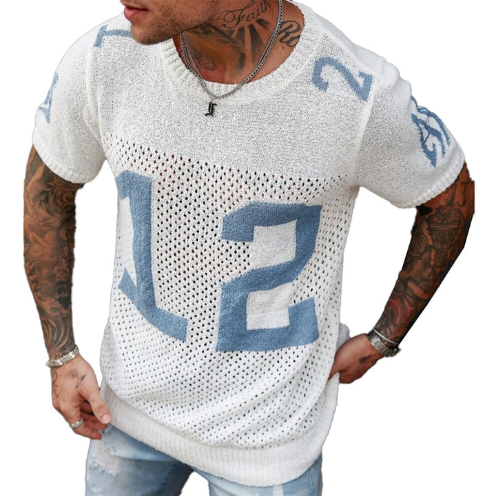 【24-godzinne wysyłki】Męski sweter T-shirt z krótkim rękawem z dzianiny z nadrukiem sportowym MTA1856C1X
