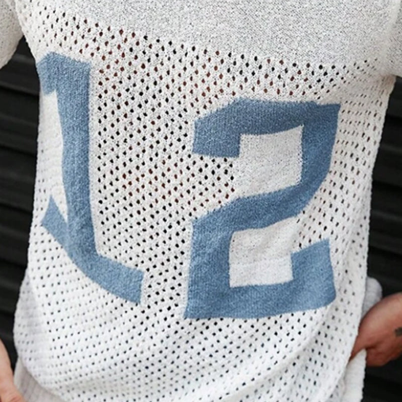 【24-godzinne wysyłki】Męski sweter T-shirt z krótkim rękawem z dzianiny z nadrukiem sportowym MTA1856C1X