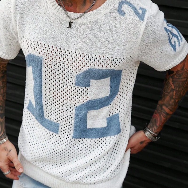 【24-godzinne wysyłki】Męski sweter T-shirt z krótkim rękawem z dzianiny z nadrukiem sportowym MTA1856C1X