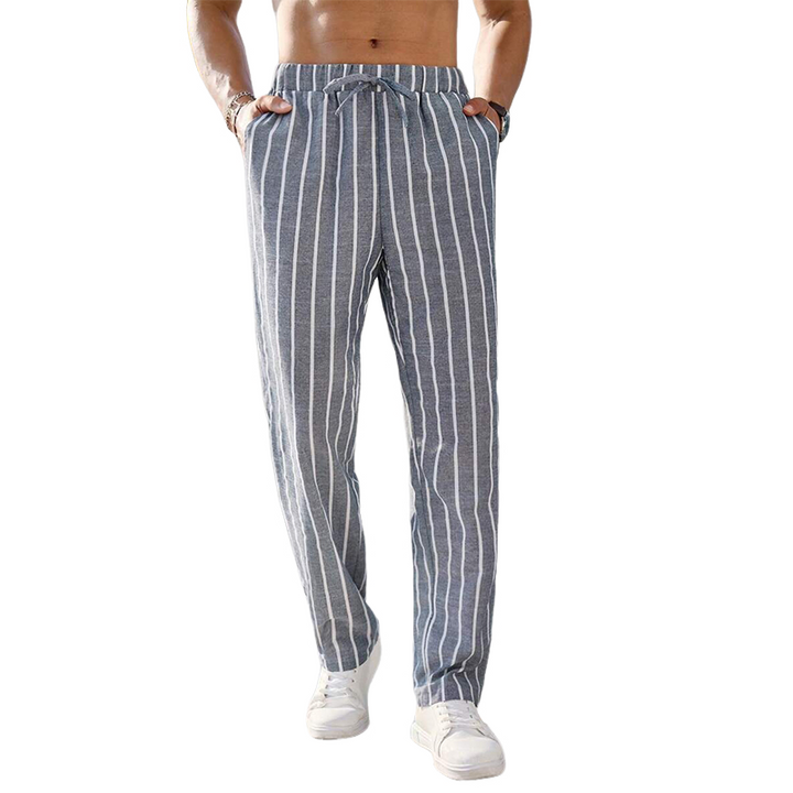 【24-godzinne wysyłanie】Męskie Casual Bawełniane i Lniane Elastyczne Spodnie Plażowe w Paski MTA0386D6X