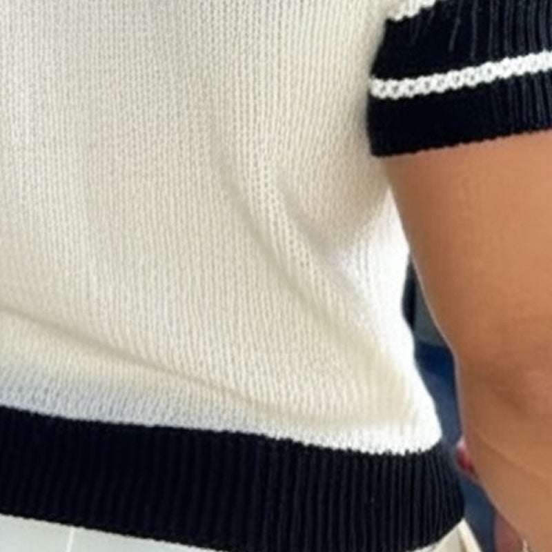 【24-godzinne wysyłki】Męski casualowy sweter z dekoltem w serek w paski, slim fit, krótkie rękawy, dzianina T-Shirt 13072472M