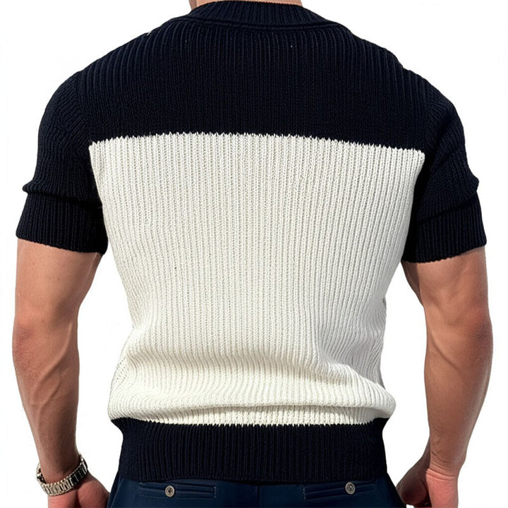 Męski Casual Sweter z Kontrastowym Kolorem V-Neck Slim Fit Krótki Rękaw T-Shirt MTA1727C6M