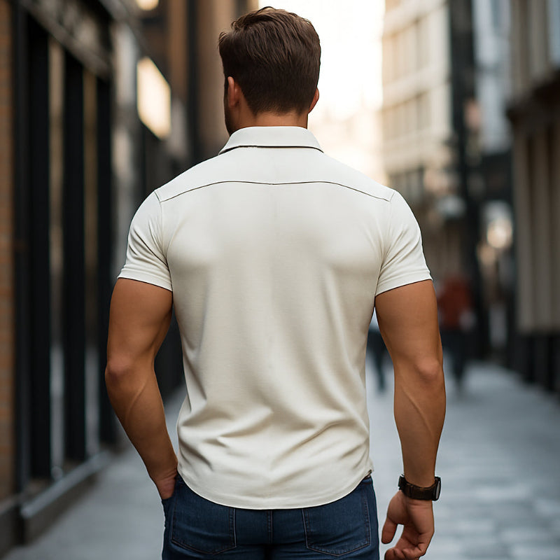 Męska Casual Premium Bawełniana Koszula Krótki Rękaw z Kontrastowym Wykończeniem i Klapami MTA0842E7M