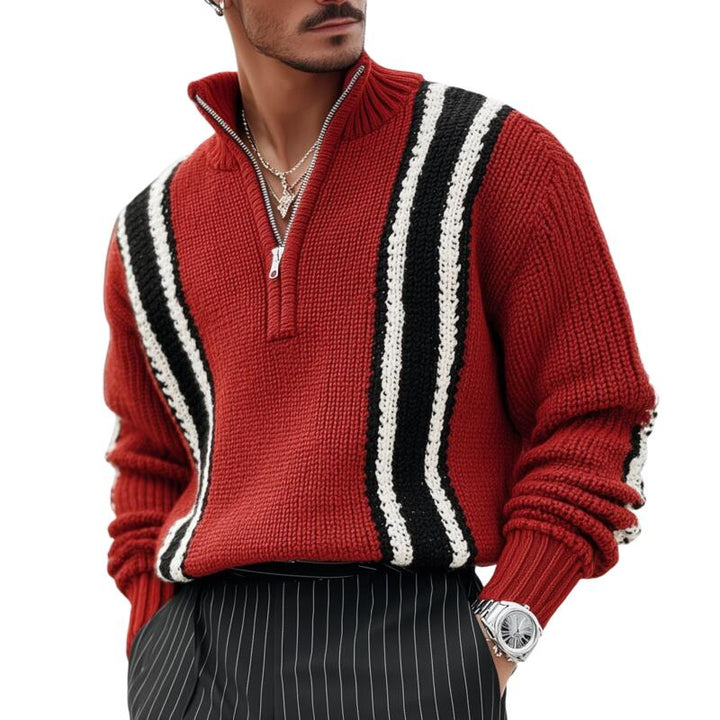 Męski Vintage Kontrastowy Sweter z Oddychającego Dzianiny z Zapięciem na Zamek i Stojącym Kołnierzem MTA2841H3M