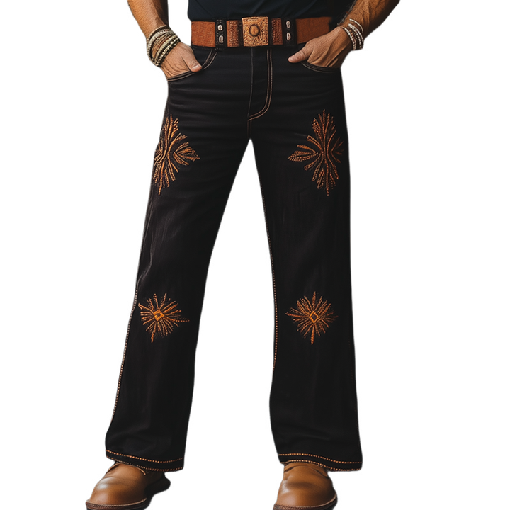 Męskie Spodnie w Stylu Western Cowboy z Vintage Haftem MTA1336F8U