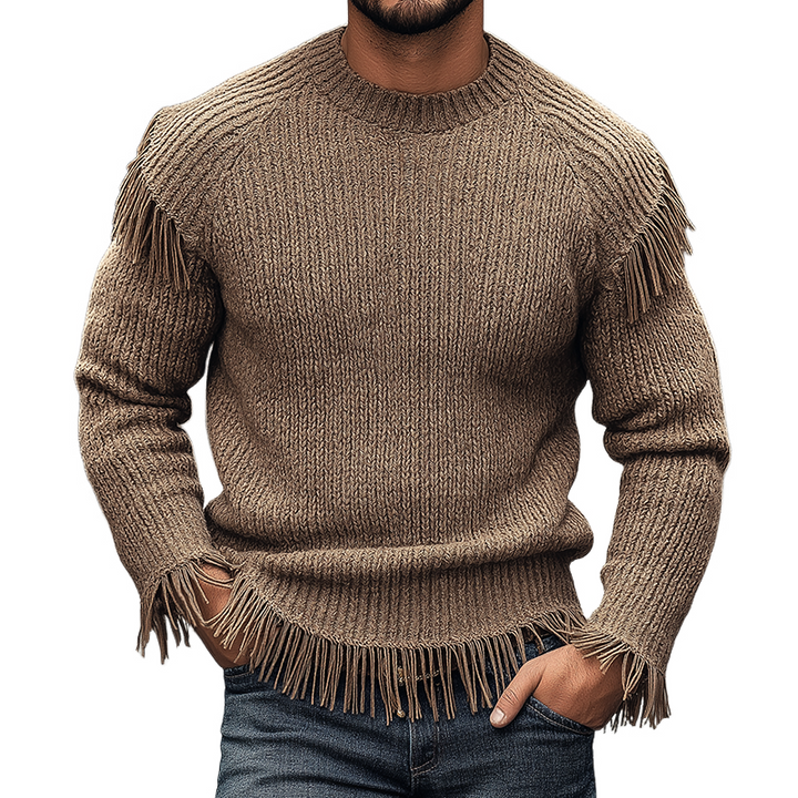 Męski Retro Casual Sweter z Frędzlami przy Szyi MTA1950H8TO