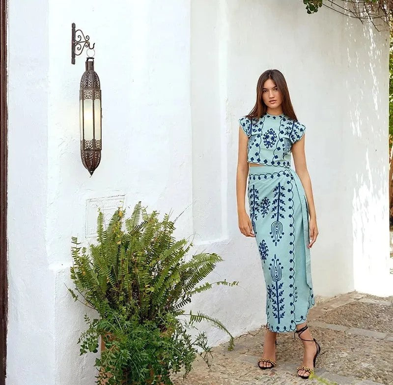 Alina | Top i spódnica z eleganckim nadrukiem