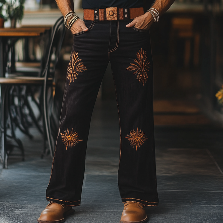 Męskie Spodnie w Stylu Western Cowboy z Vintage Haftem MTA1336F8U