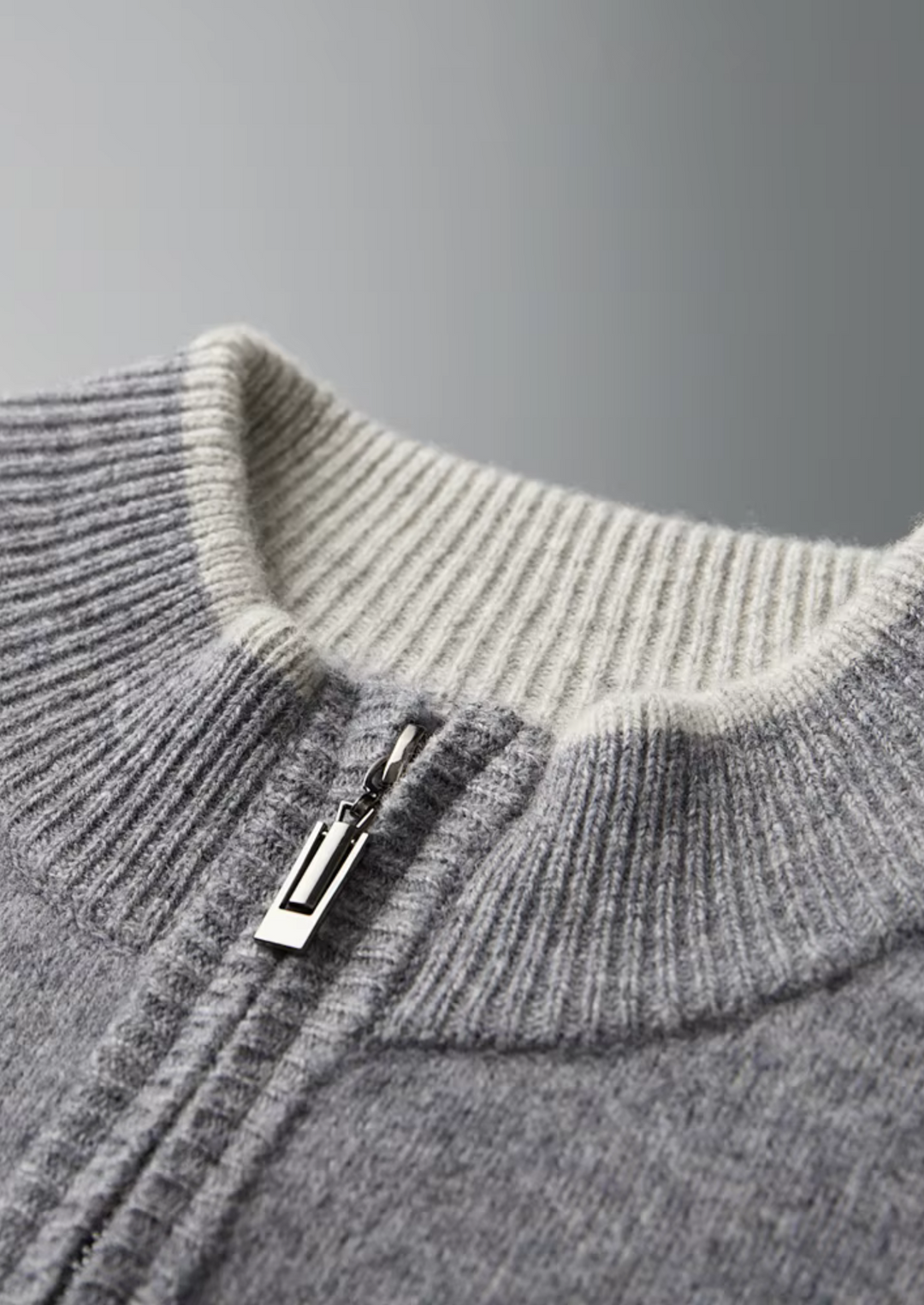 KARDIGAN MERINO ZIP W DWUKOLORZE