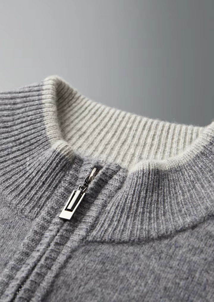 KARDIGAN MERINO ZIP W DWUKOLORZE