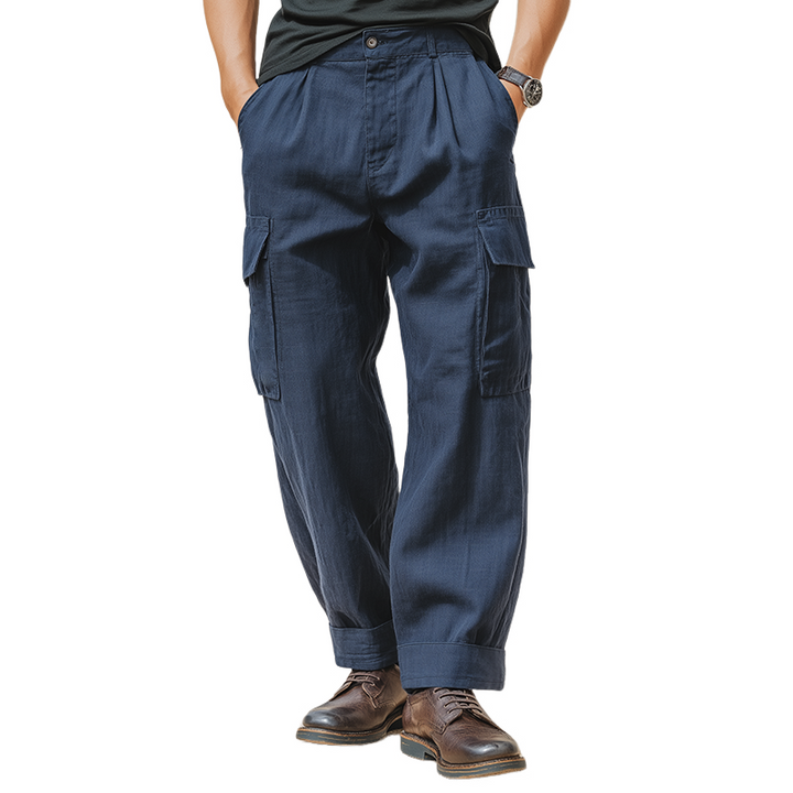 Męskie Retro Casual Spodnie w Jednolitym Kolorze z Bawełny i Lnu MTA3146G0TO