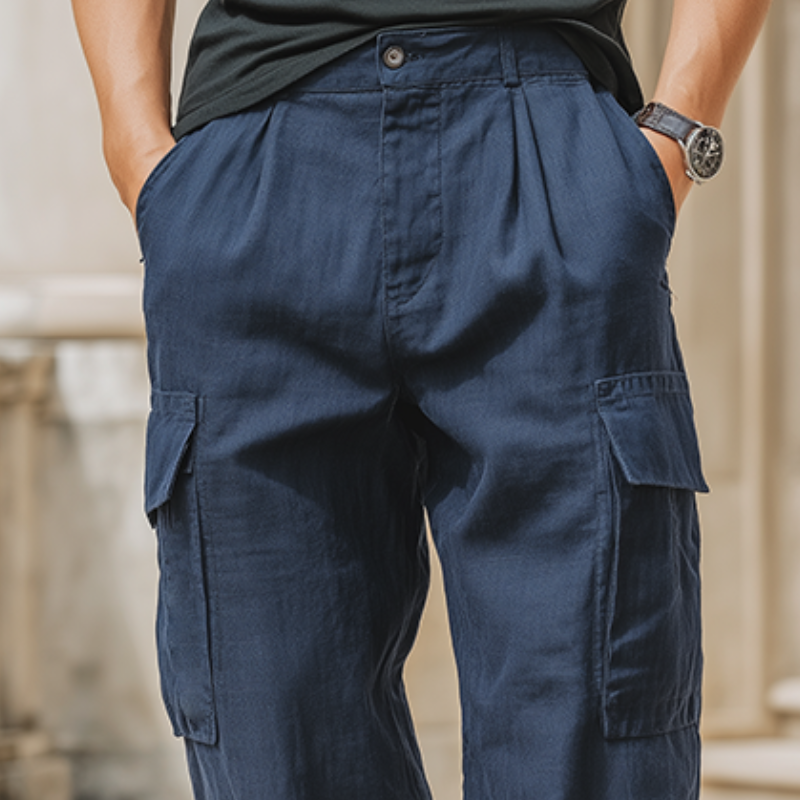 Męskie Retro Casual Spodnie w Jednolitym Kolorze z Bawełny i Lnu MTA3146G0TO