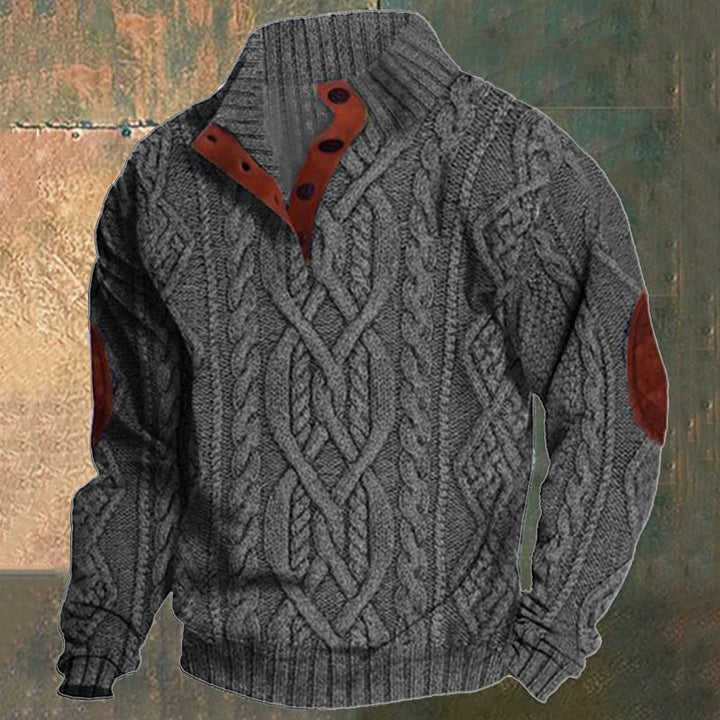 Męski vintage sweter z dzianiny z kołnierzem stojącym 63163731X