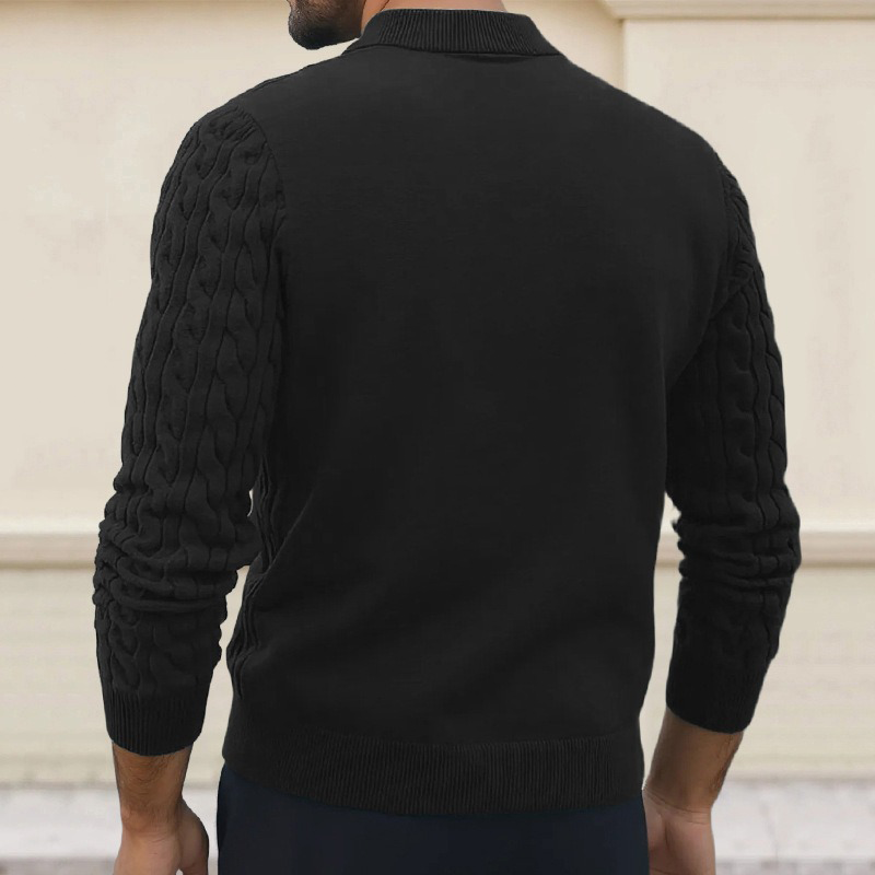 Męski sweter polo z dekoltem, slim fit, w jednolitym kolorze, z fakturą w warkocze MTA1373H6X