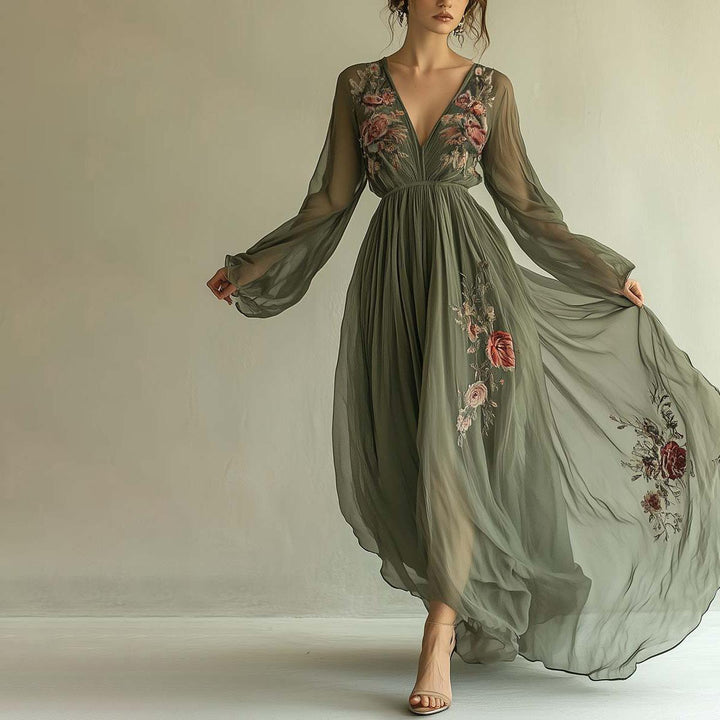 Maria - Elegancka Sukienka Maxi w Kwiaty