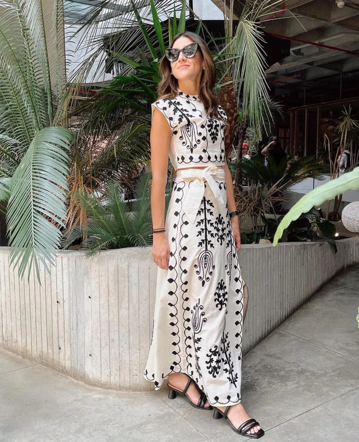 Alina | Top i spódnica z eleganckim nadrukiem