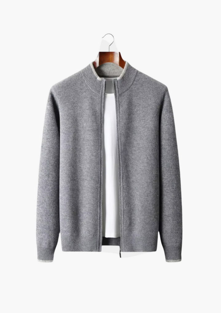 KARDIGAN MERINO ZIP W DWUKOLORZE