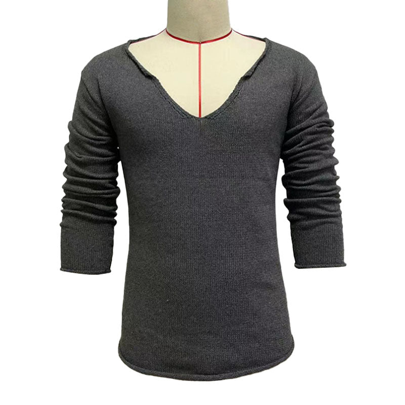 Męski sweter casualowy z dekoltem w serek, długi rękaw, slim fit, dzianinowy 30697065M