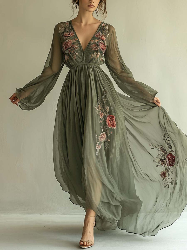 Maria - Elegancka Sukienka Maxi w Kwiaty