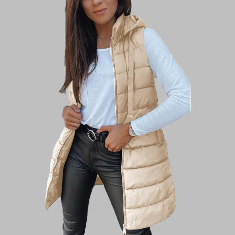 RAIN™ - Casual Bezrękawnik z Kapturem Długi Puchowy