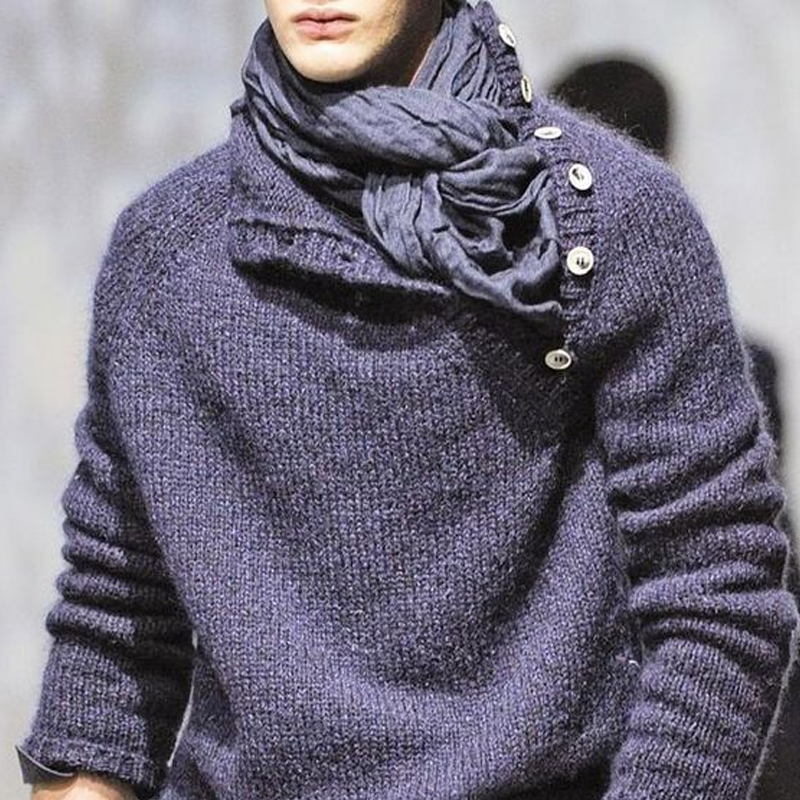 Męski sweter z długim rękawem z guzikami w jednolitym kolorze 21588765Z