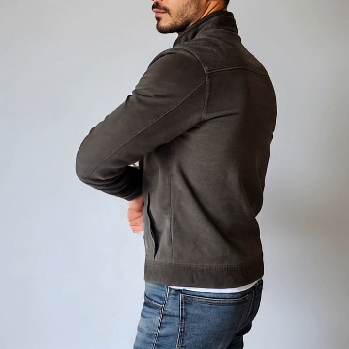 Męska Vintage Suede Kurtka Z Kołnierzem Stojącym Na Guziki 65731063Y