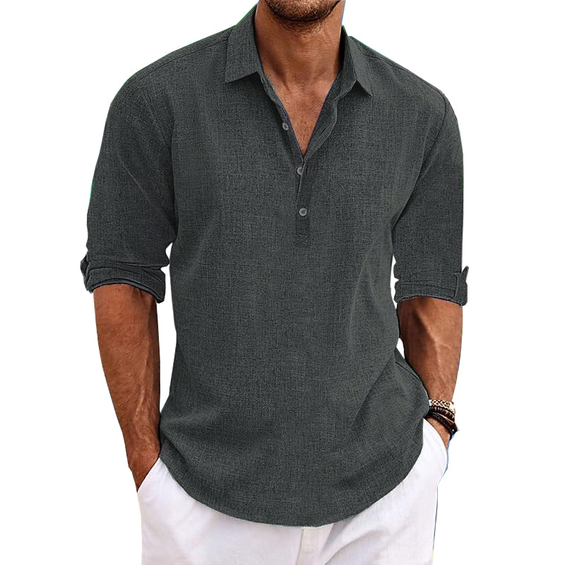 Męska Casualowa Koszula Pullover z Kołnierzykiem, Rękawami z Lnu i Bawełny, Długie Rękawy 41061054Y