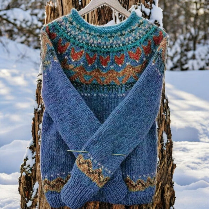 Amy - Vintage Jacquard Sweater with Round Neck