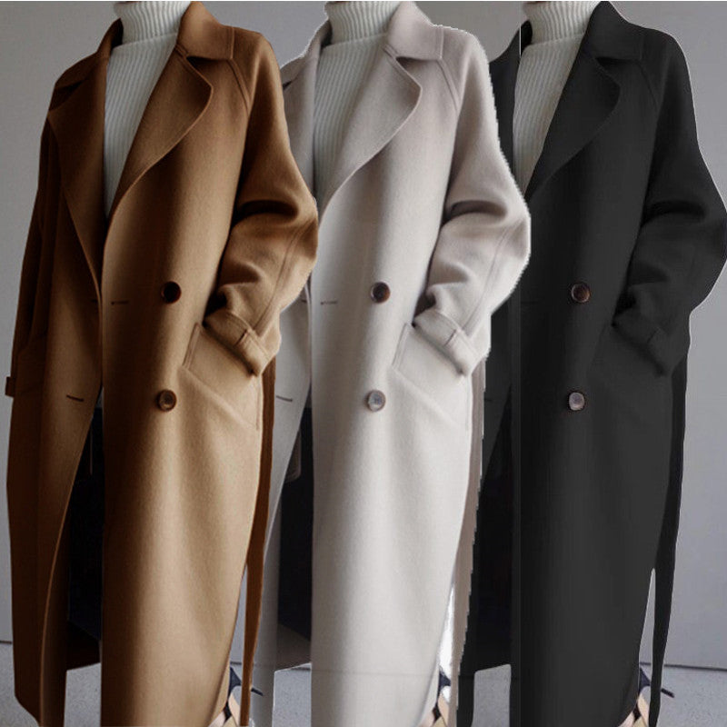 Khloe® | Wełniany płaszcz trench z podszewką