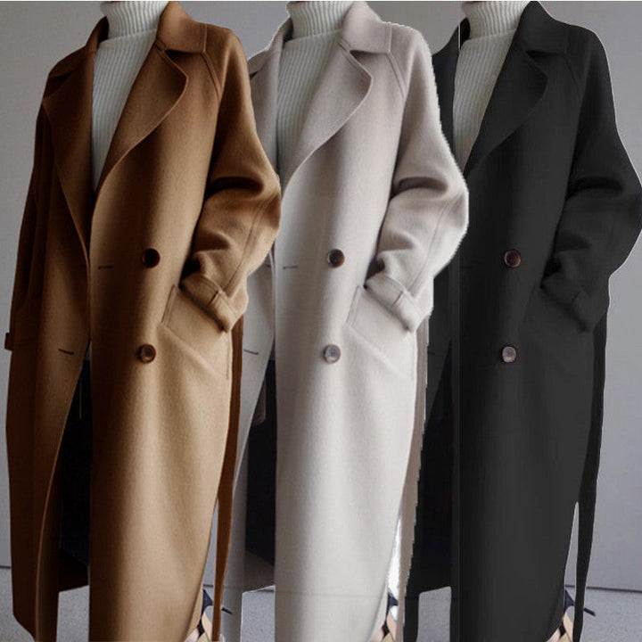 Khloe® | Wełniany płaszcz trench z podszewką
