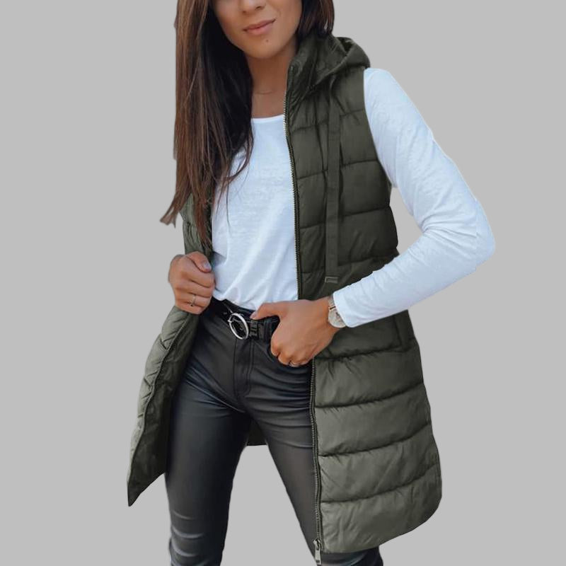 RAIN™ - Casual Bezrękawnik z Kapturem Długi Puchowy