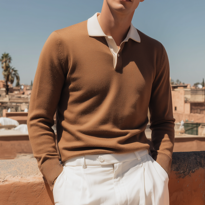Męska Vintage Elegancka Kolorowa Koszulka Polo Slim Fit z Długim Rękawem MTA0130H3M