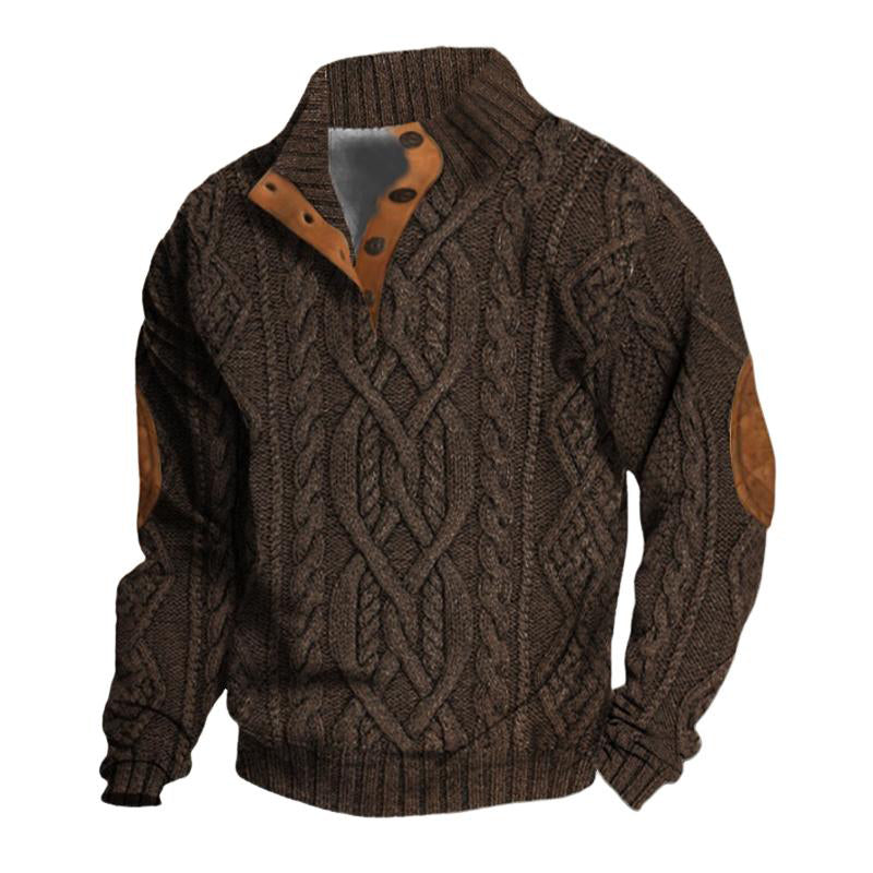 Męski vintage sweter z dzianiny z kołnierzem stojącym 63163731X