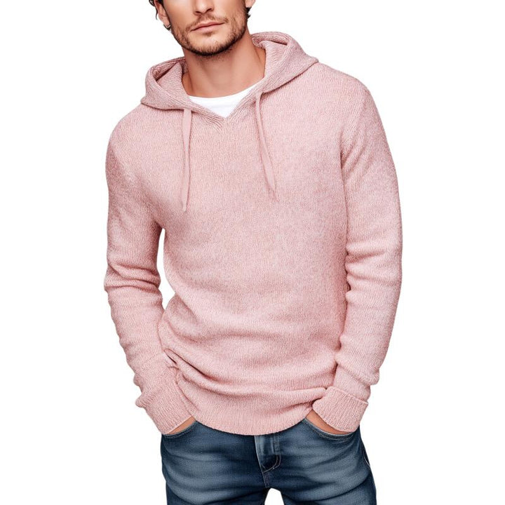 Męski casualowy sweter z kapturem w jednolitym kolorze, dopasowany MTA2772H4M