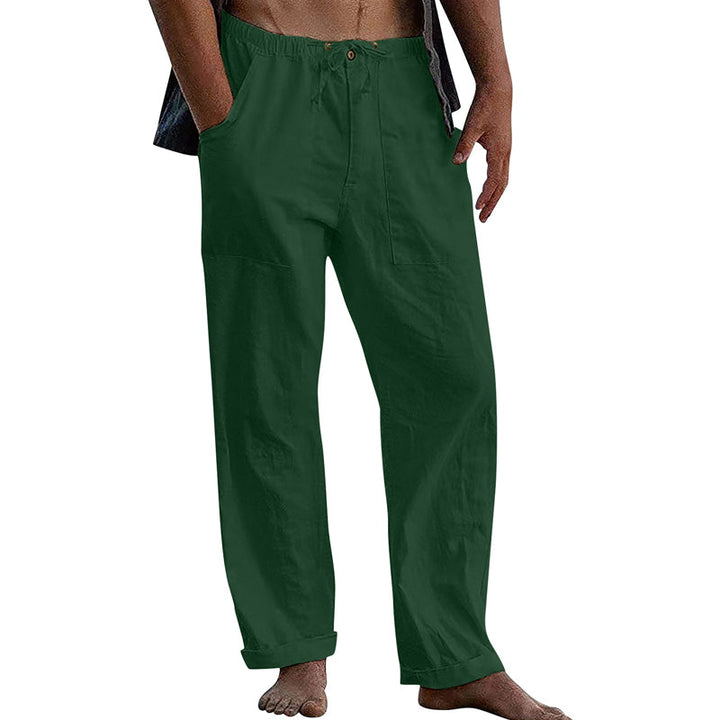 Męskie Casual Spodnie z Bawełny i Lnu w Kolorze Jednolitym 10162865Y