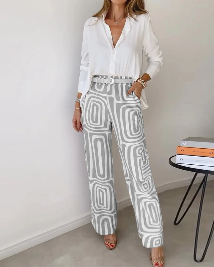 Emilia | Stylowy zestaw z szerokimi spodniami + elegancka bluzka i pasek gratis