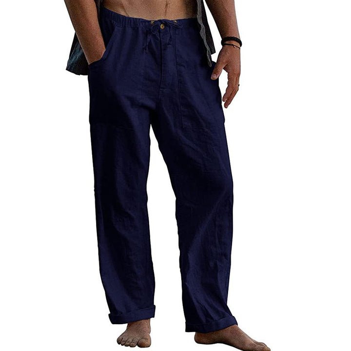 Męskie Casual Spodnie z Bawełny i Lnu w Kolorze Jednolitym 10162865Y