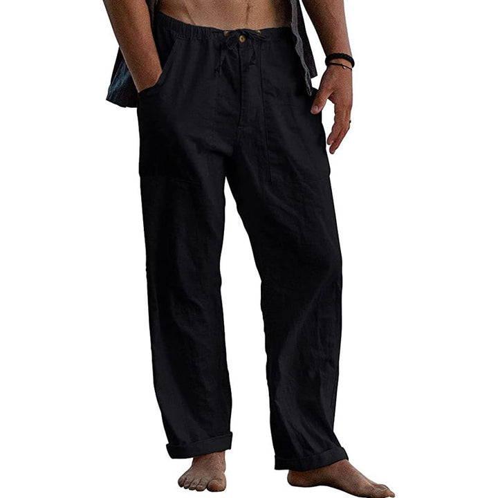 Męskie Casual Spodnie z Bawełny i Lnu w Kolorze Jednolitym 10162865Y