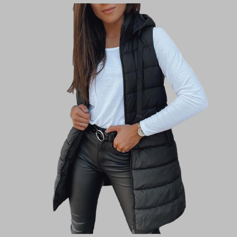 RAIN™ - Casual Bezrękawnik z Kapturem Długi Puchowy