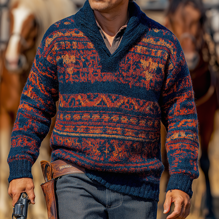 Męski Vintage Casual Western Ranch Sweter MTA1544H6TO