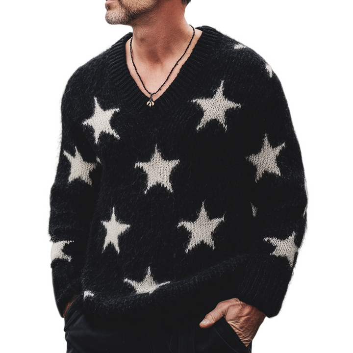 Męski Sweter Casual V-Neck z Gwiazdami MTA2832H2U