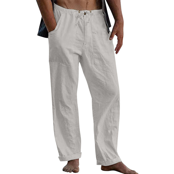 Męskie Casual Spodnie z Bawełny i Lnu w Kolorze Jednolitym 10162865Y